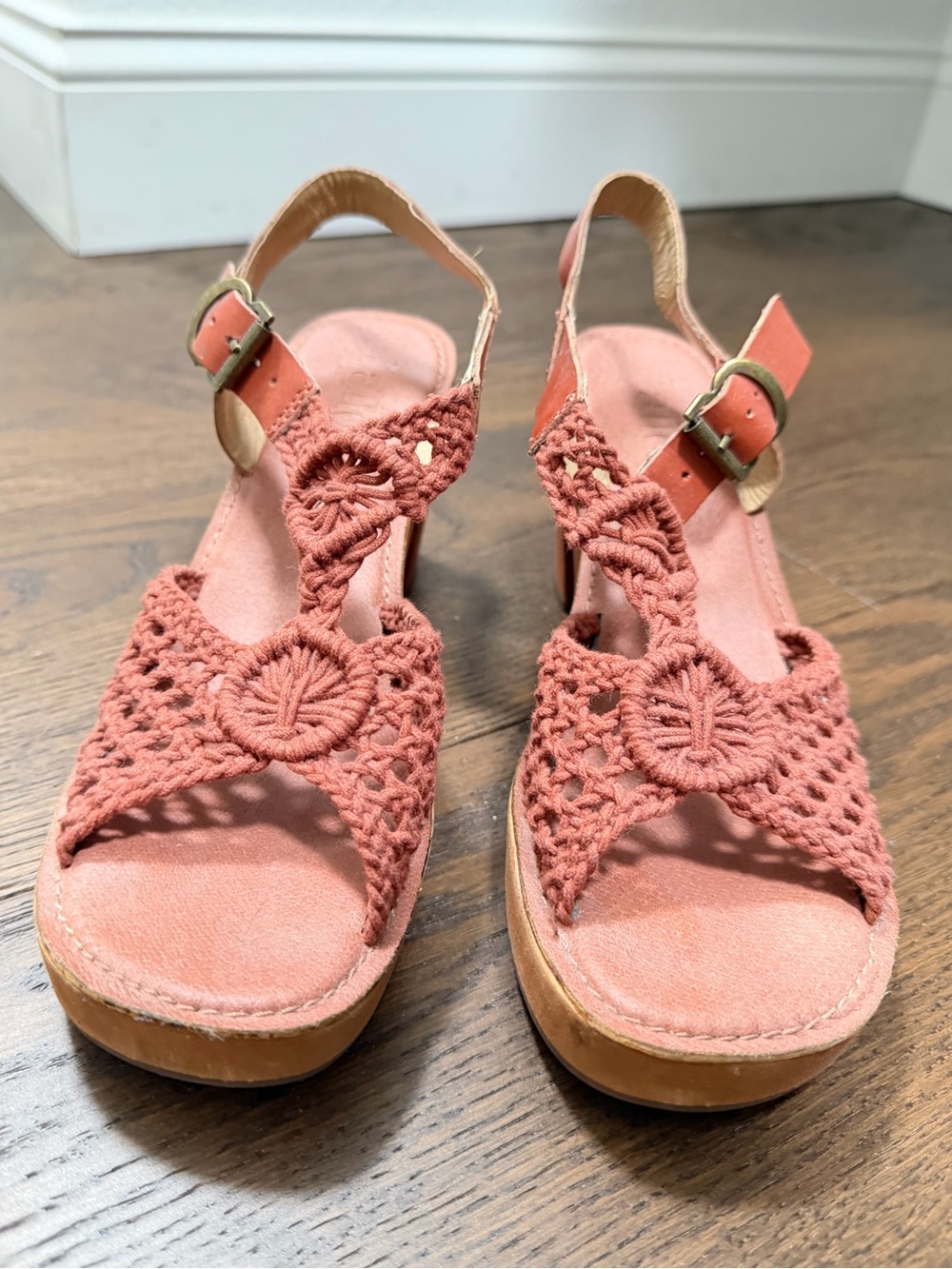Crochet Slingback Sandals - Coral Pink Women’s Comfort Sandals